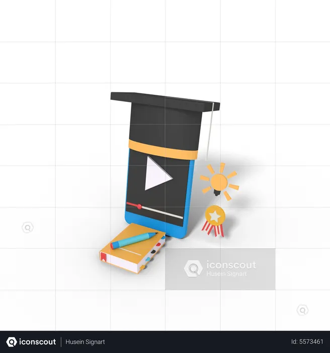 Learning video on phone  3D Illustration