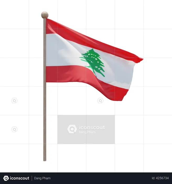 Lebanon Flagpole Flag 3D Illustration