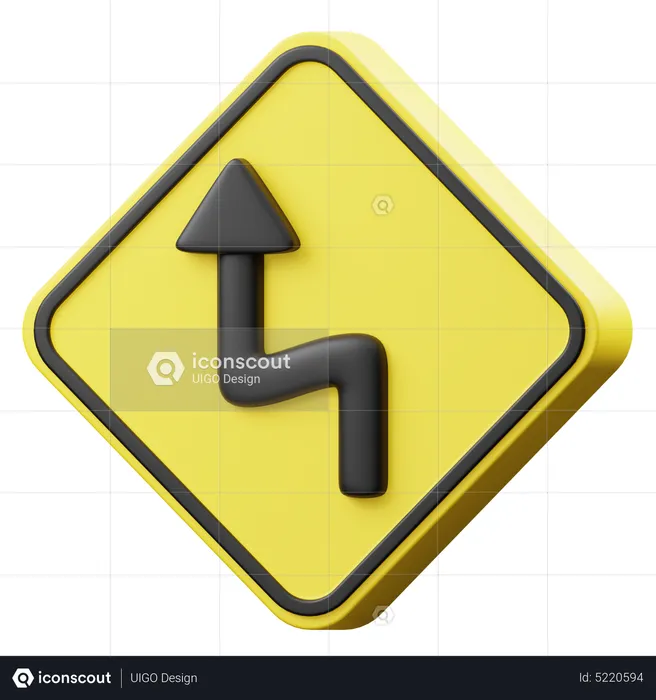 Left Double Bend Sign  3D Icon
