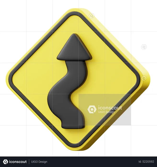 Left Many Bend Sign  3D Icon