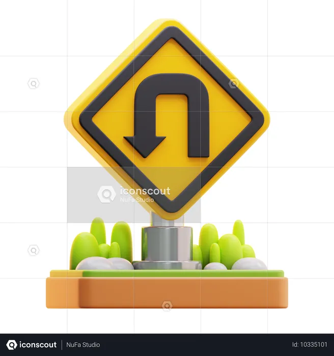 Left U turn sign  3D Icon