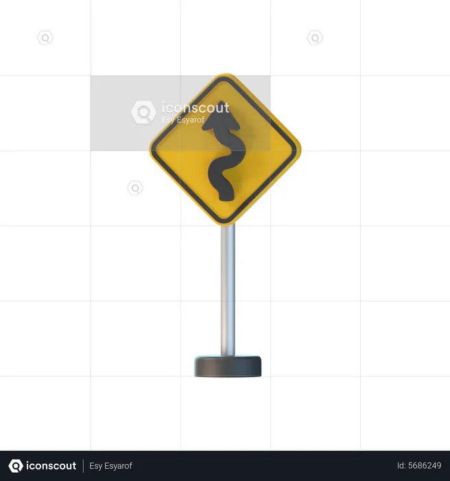 Left Winding Road Sign  3D Icon