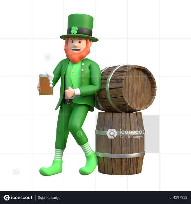 Leprechaun Man Holding Beer Glass  3D Illustration