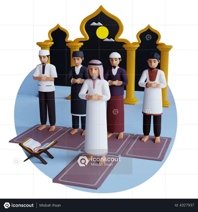 Les musulmans font la prière dans la mosquée  3D Illustration