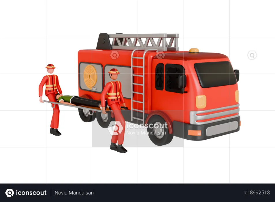 Les pompiers sauvent une victime d'un incendie  3D Illustration