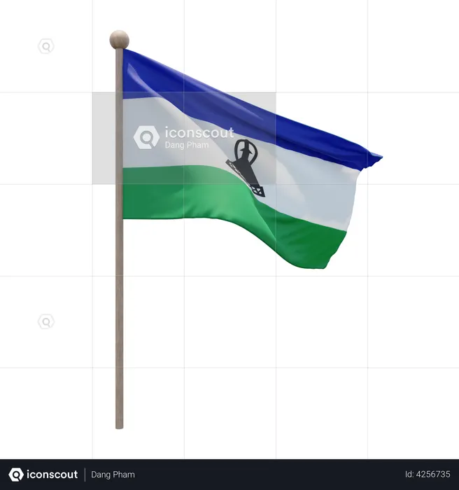 Lesotho Flagpole Flag 3D Illustration