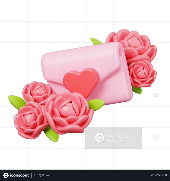 Letter With Rose  3D Icon