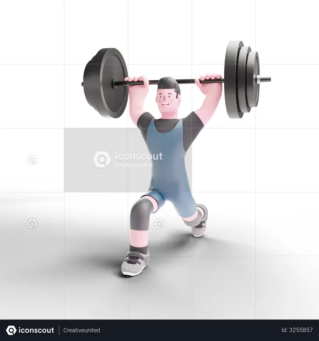 Levantador de pesas masculino levantando peso  3D Illustration