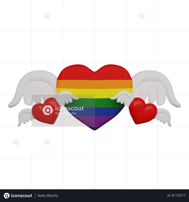 Coeurs lgbt avec des ailes  3D Icon