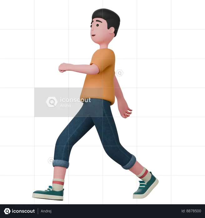 Un homme heureux marche  3D Illustration