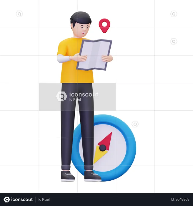 L'homme regarde un emplacement sur une carte  3D Illustration