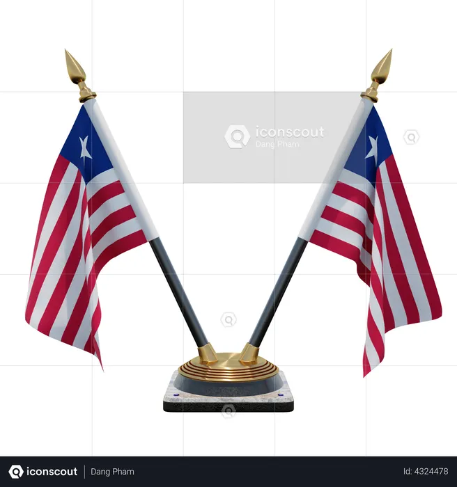 Liberia Double Desk Flag Stand Flag 3D Illustration