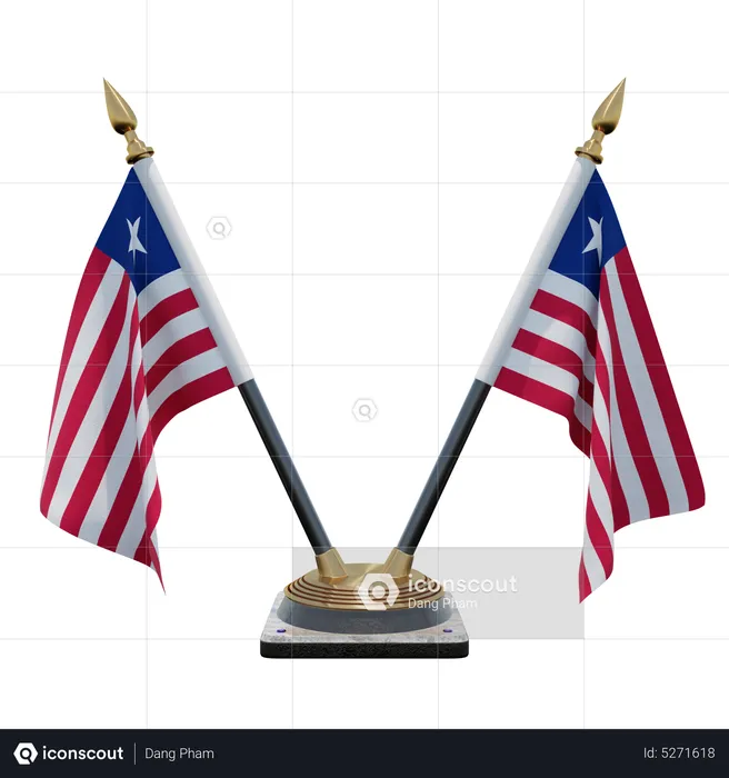 Liberia Double (V) Desk Flag Stand Flag 3D Icon