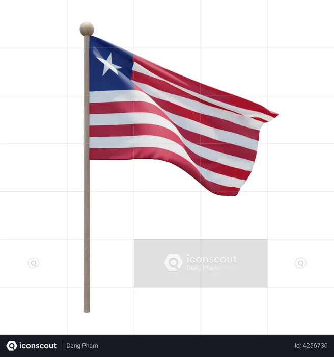 Liberia Flagpole Flag 3D Illustration