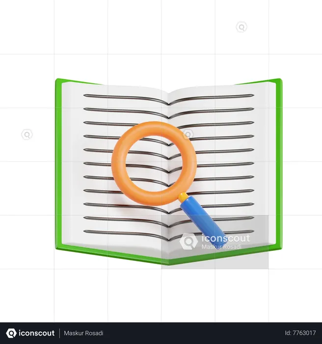 Libro y lupa  3D Icon