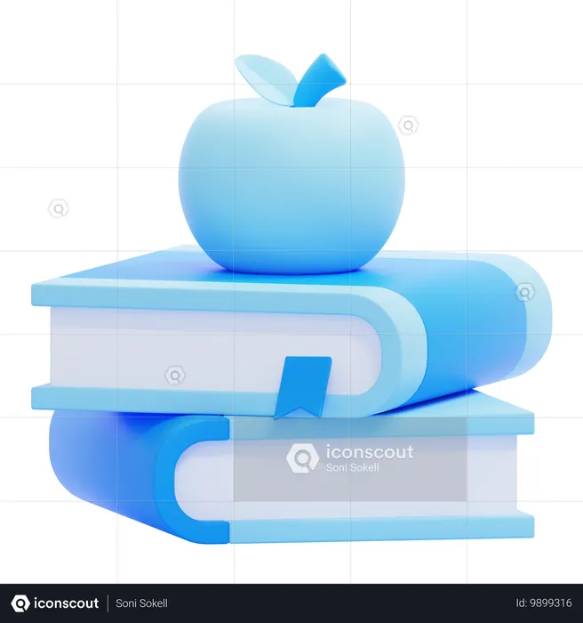 Libros con manzana  3D Icon