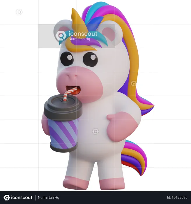 Licorne buvant une boisson gazeuse  3D Illustration