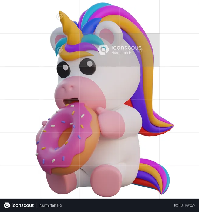 Licorne mangeant un beignet  3D Illustration