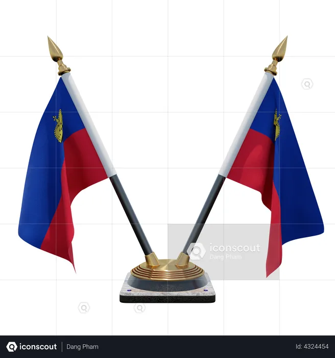 Liechtenstein Double Desk Flag Stand Flag 3D Illustration