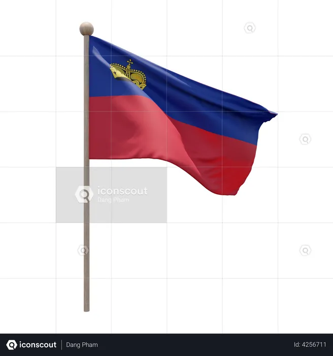 Liechtenstein Flagpole Flag 3D Illustration
