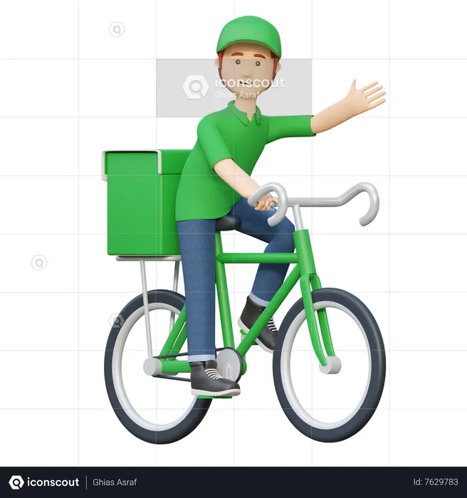 Lieferant fährt mit dem Fahrrad, um Pakete auszuliefern  3D Illustration