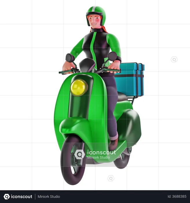 Liefermädchen fährt Motorrad  3D Illustration