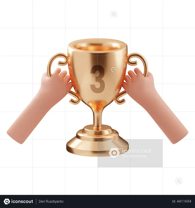 Lifting bronze trophy  3D Illustration