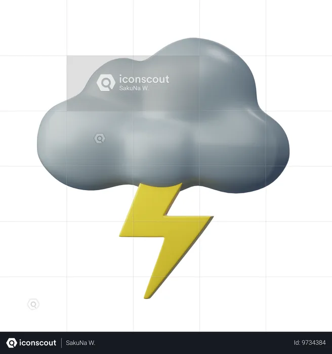 Lightning And Cloud  3D Icon