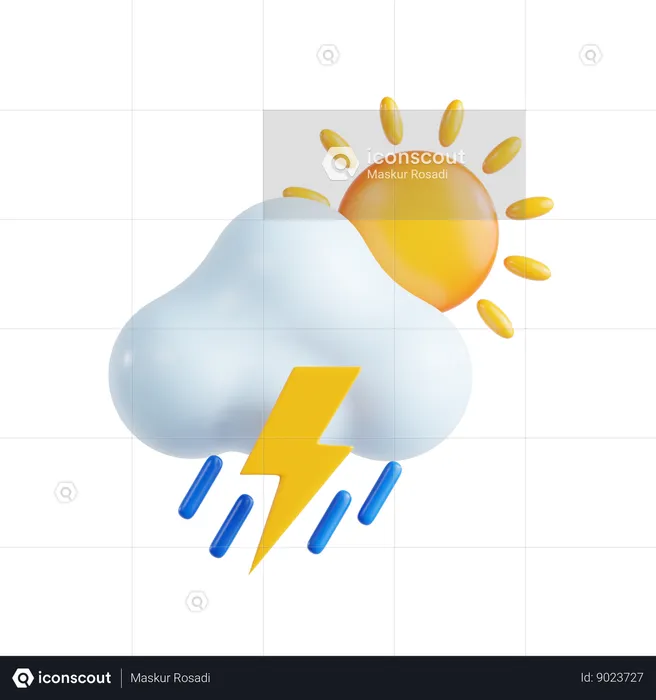 Lightning Drizzle With Sun  3D Icon