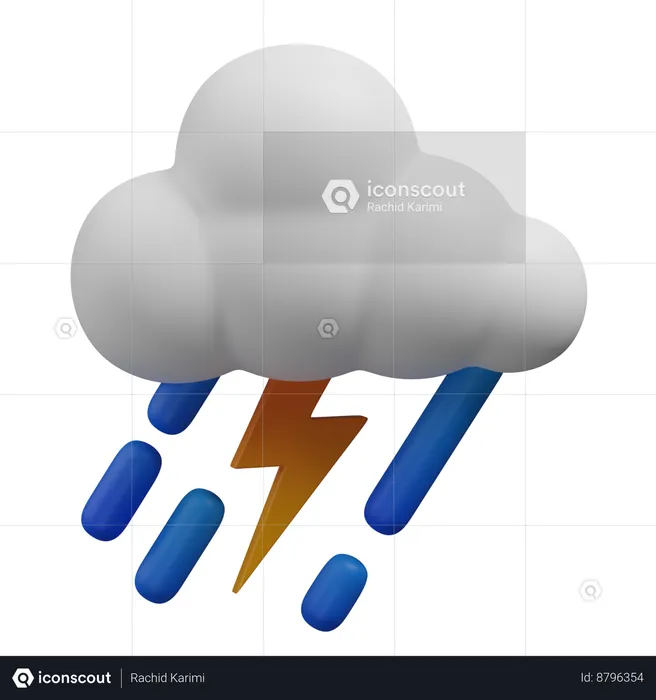 Lightning in rainy daY  3D Icon