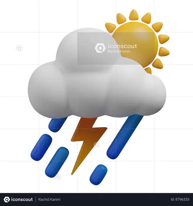 Lightning in rainy daY  3D Icon