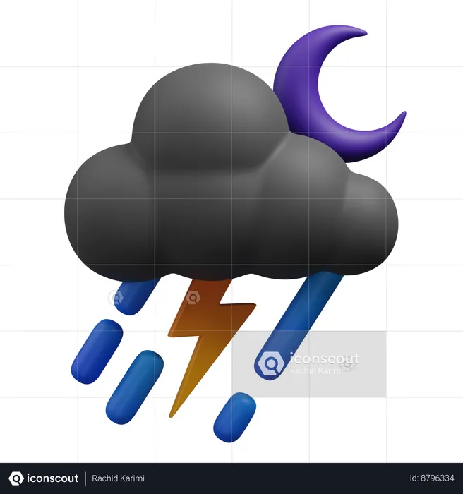 Lightning in rainy night  3D Icon