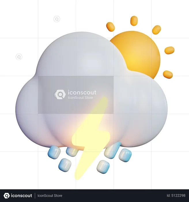 Lightning Rain With Sun  3D Icon