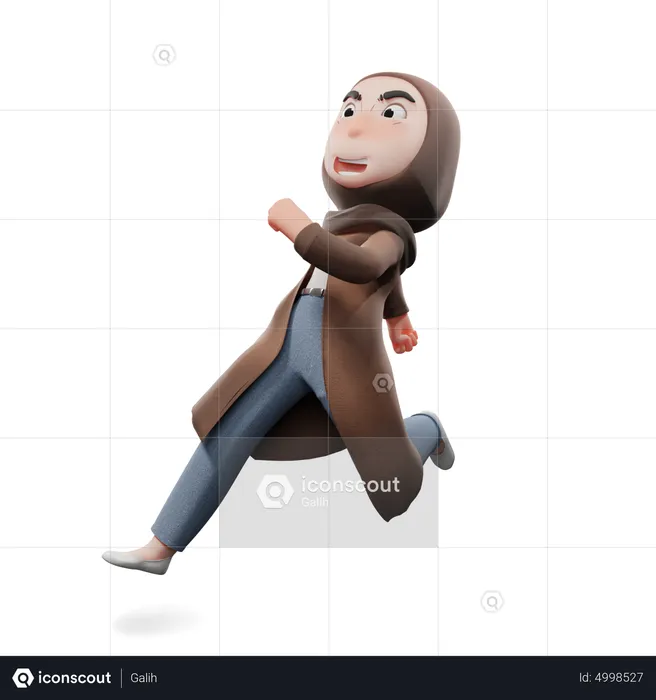 Linda chica hijab corriendo  3D Illustration