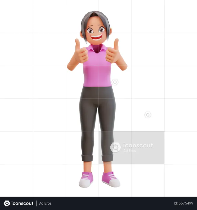 Linda chica mostrando los pulgares hacia arriba  3D Illustration