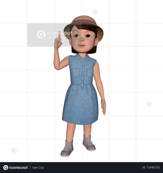 Linda chica señalando algo hacia arriba usando la mano izquierda  3D Icon