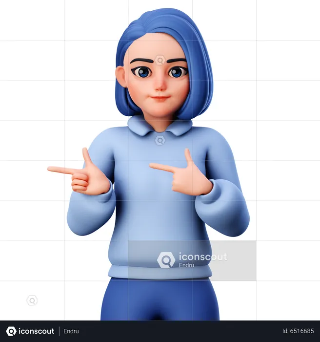 Linda chica apuntando hacia el lado izquierdo  3D Illustration