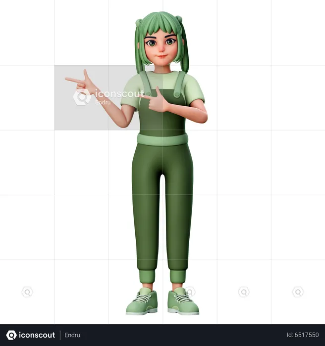 Linda chica apuntando hacia el lado izquierdo  3D Illustration