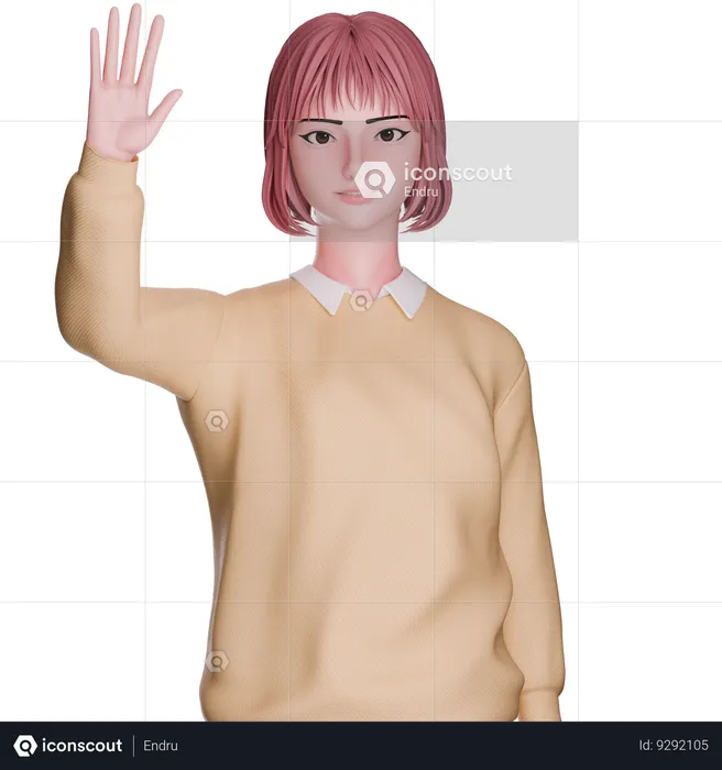 Linda garota acenando com a mão  3D Icon