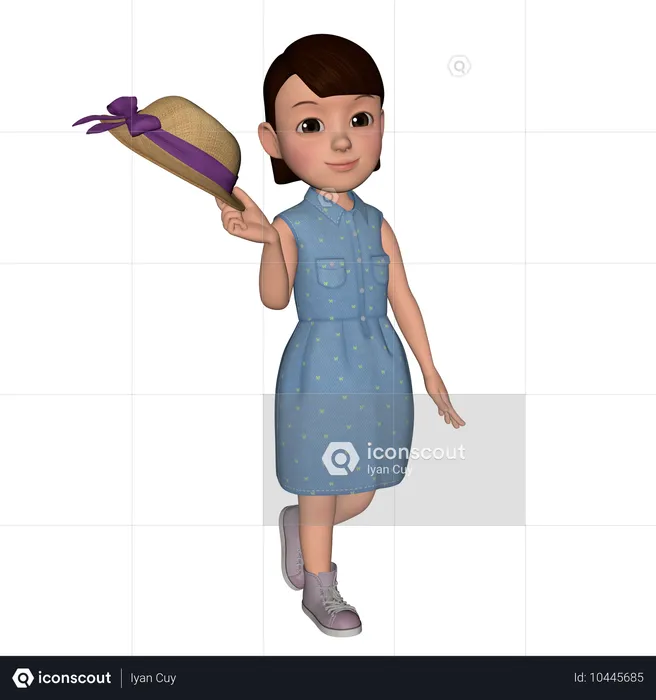 Linda garota andando com chapéu  3D Icon