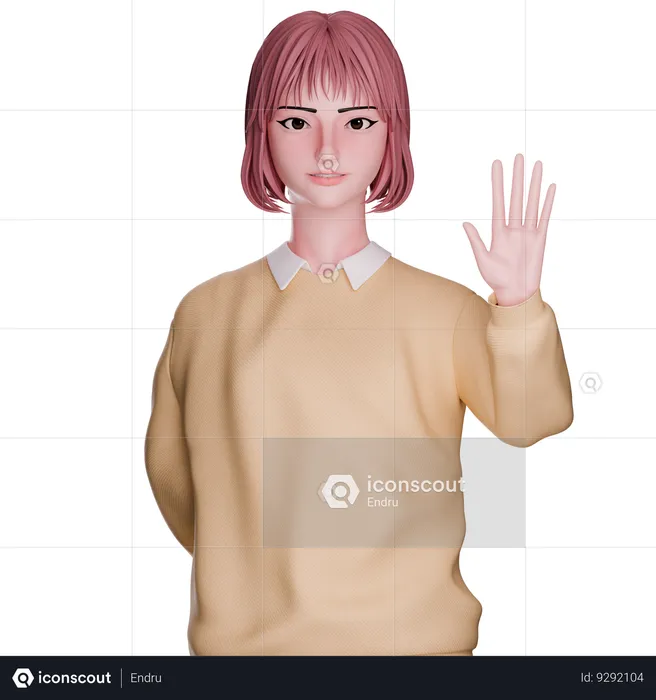 Linda garota com a mão levantada  3D Illustration