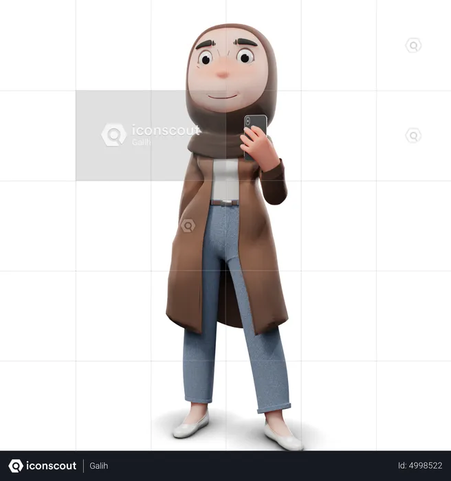 Linda garota hijab tirando selfie  3D Illustration