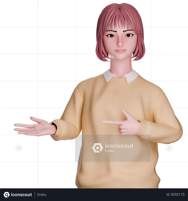 Linda garota mostrando e apontando para o lado esquerdo  3D Icon