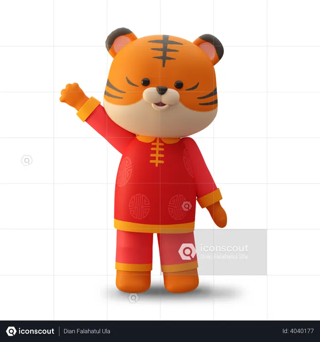 Lindo tigre mascota chino saludando  3D Illustration