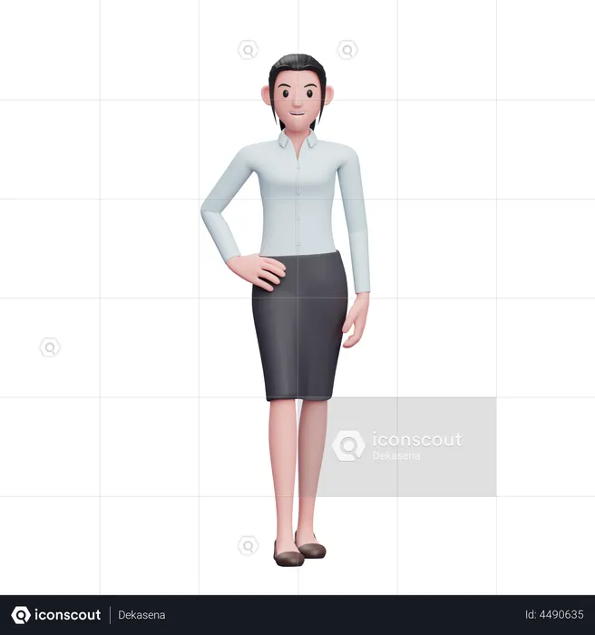 Mulher de negócios fofa em pé com as pernas cruzadas  3D Illustration