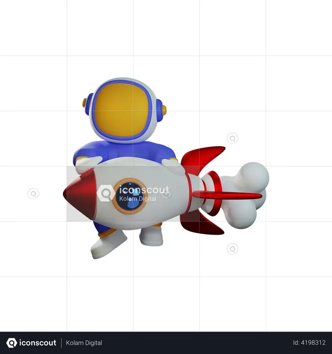 Lindo astronauta montando cohete  3D Illustration