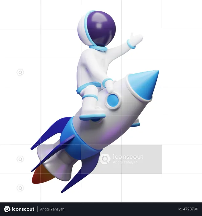 Lindo astronauta yendo con un cohete  3D Illustration