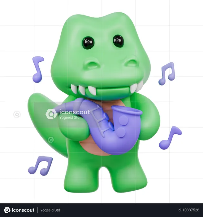 Lindo cocodrilo tocando el saxofón  3D Illustration