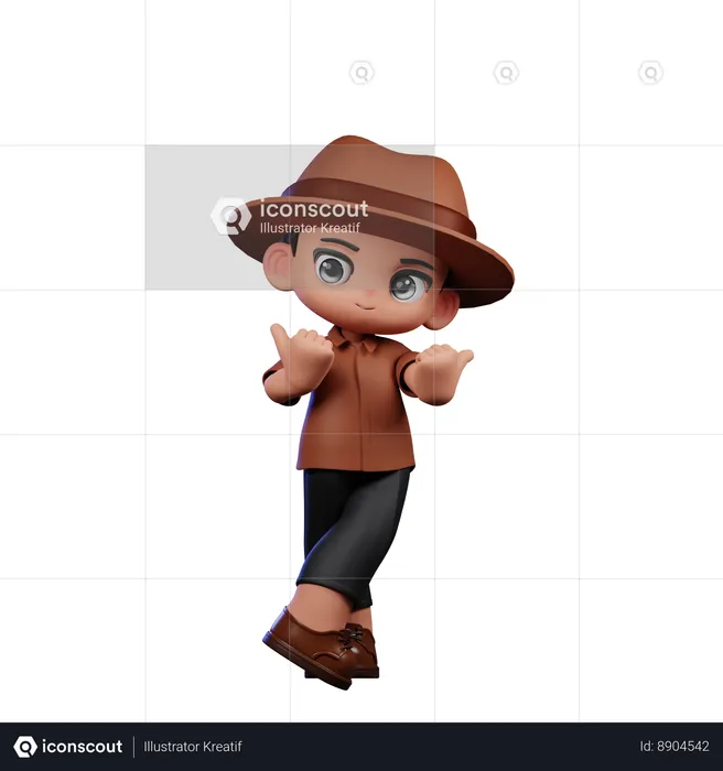 Lindo detective apuntando al lado  3D Illustration