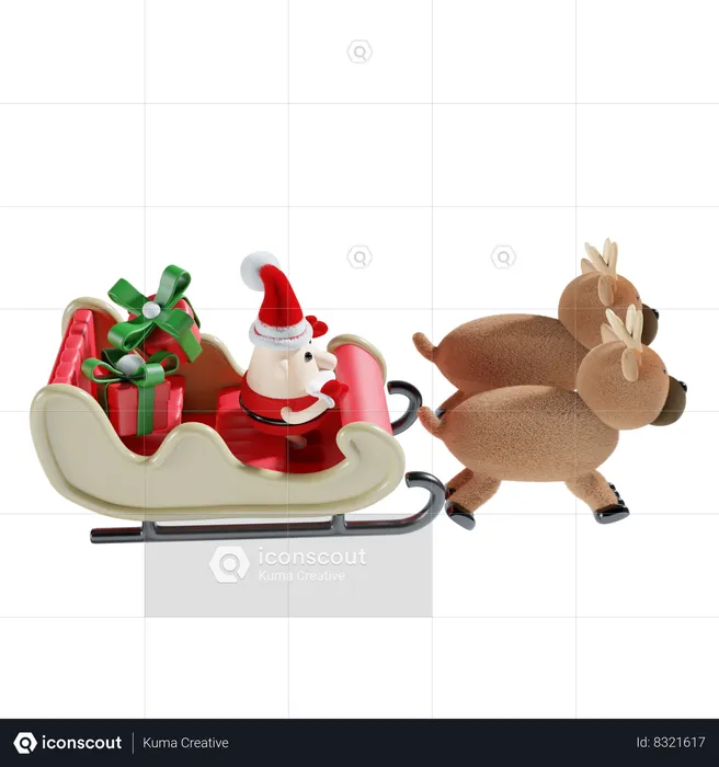 Lindo papá noel con carruaje  3D Illustration